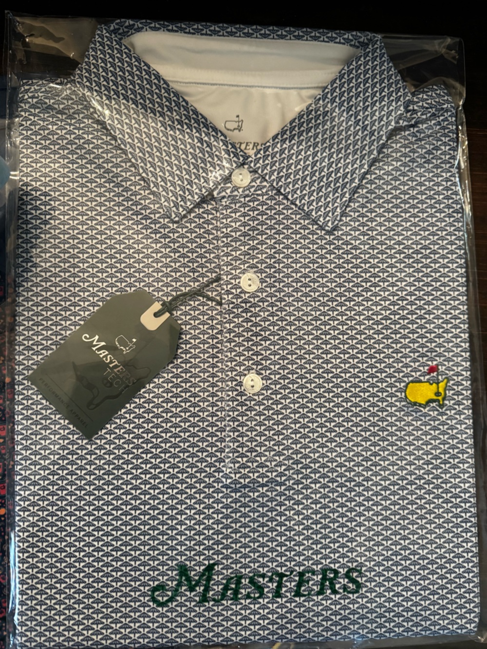 Masters 2026 Men's Navy Micro-Print Button-Down Shirt- Large